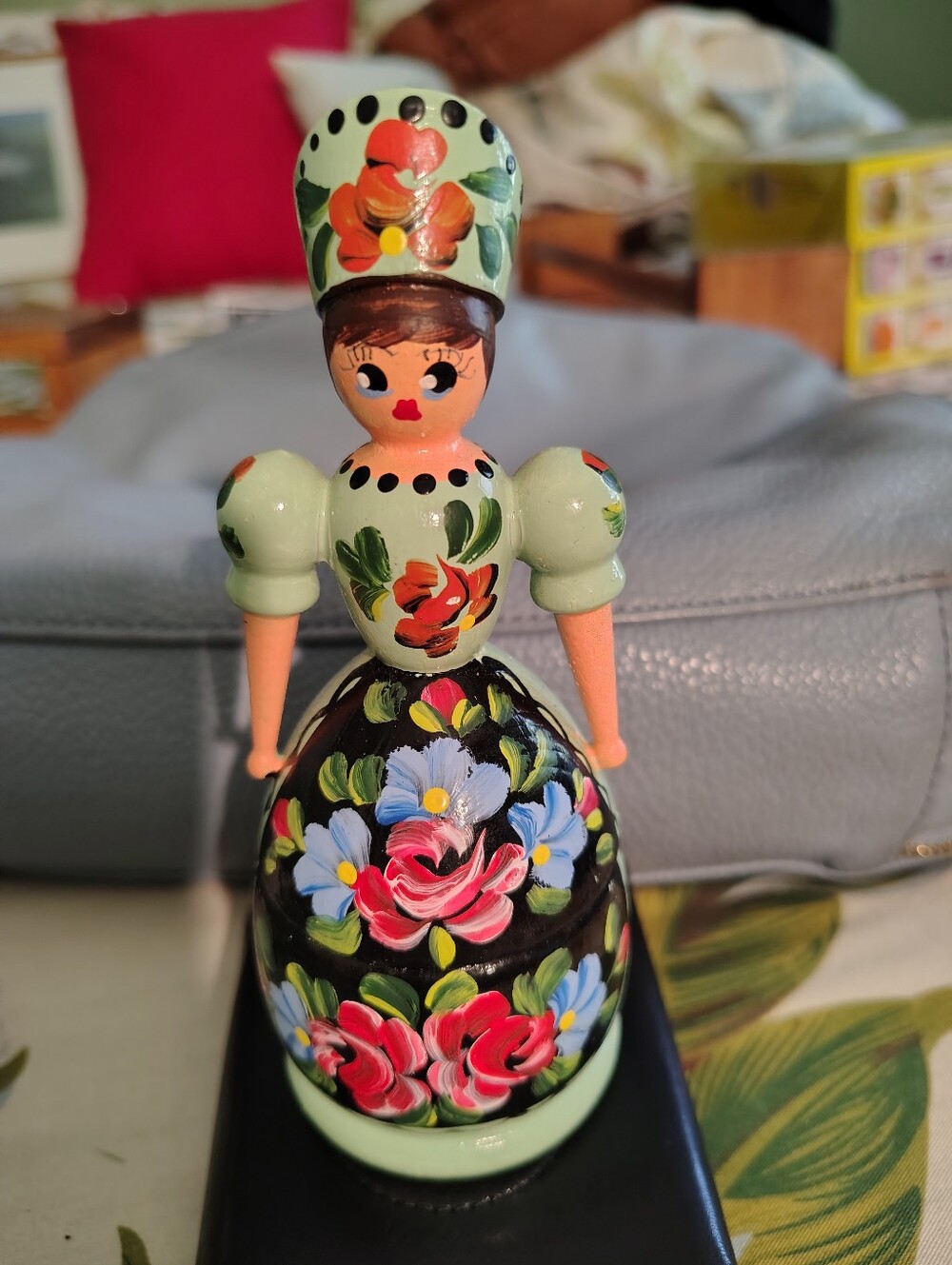 VINTAGE Budapest Hungaarian Trinket Hand-Painted Floral Wooden Doll Figurine